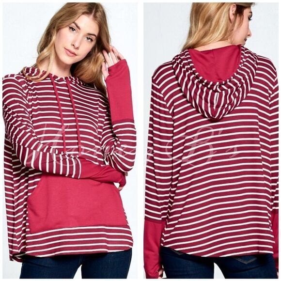 Oversized Striped Tunic Raspberry Striped Hoodie - Picture 2 of 2